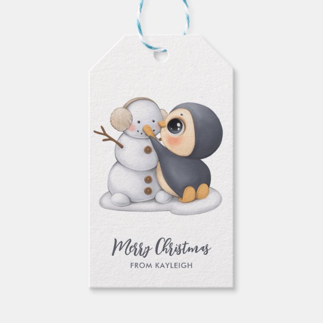 Adorable Winter Penguin Gift Tags (Front)