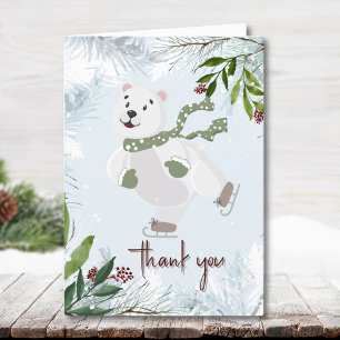 Adorable Winter Polar Bear Skating Thank You Card