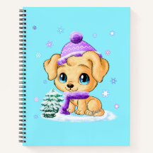Adorable Winter Puppy Dog Art Turquoise Notebook