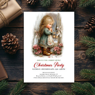 Adorable Winter Scene Girl Vintage Holiday Invite