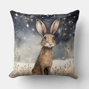 Adorable Winter Snow Rabbit  Throw Pillow