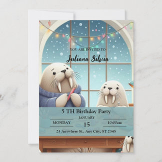 Adorable Winter Walrus Birthday Party Invitation