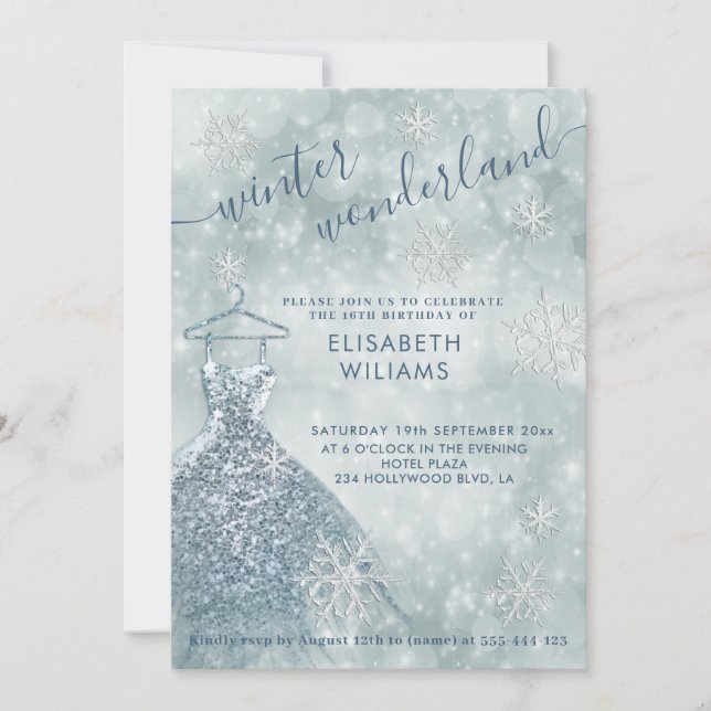 Adorable winter wonderland bokeh sweet 16  invitat invitation (Front)