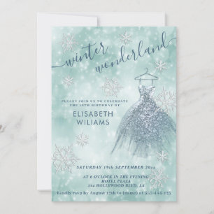 Adorable winter wonderland bokeh sweet 16 invitation
