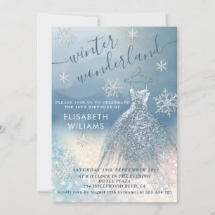 Adorable winter wonderland glitter ombre sweet 16 invitation