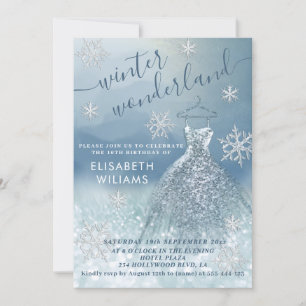 Adorable winter wonderland glitter ombre sweet 16 invitation