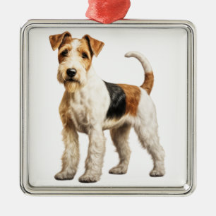 ADORABLE WIRE HAIRED FOX TERRIER DOG METAL ORNAMENT