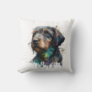 Adorable Wirehaired Dachshund Puppy Watercolor Art Throw Pillow