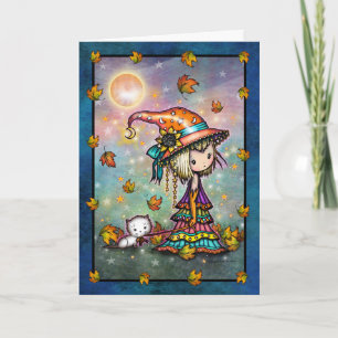 Adorable Witch and Cute Cat Art Card
