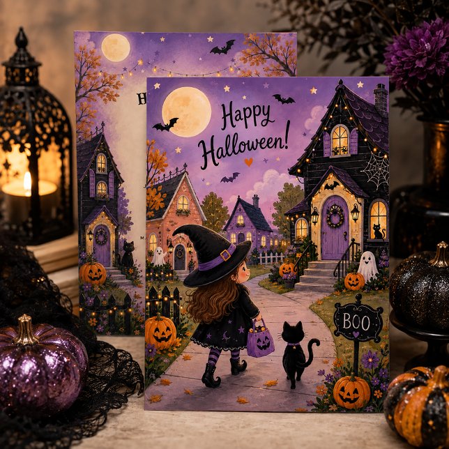 Adorable Witch & Black Cat Halloween Party | Invitation (Creator Uploaded)