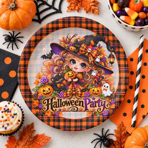 Adorable Witch Halloween Party Paper Plate