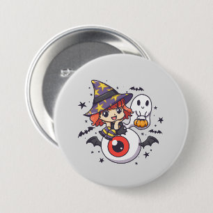Adorable Witch Hat Kid on Mystical Eye 3 Inch Round Button