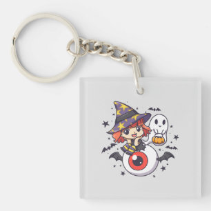 Adorable Witch Hat Kid on Mystical Eye Keychain