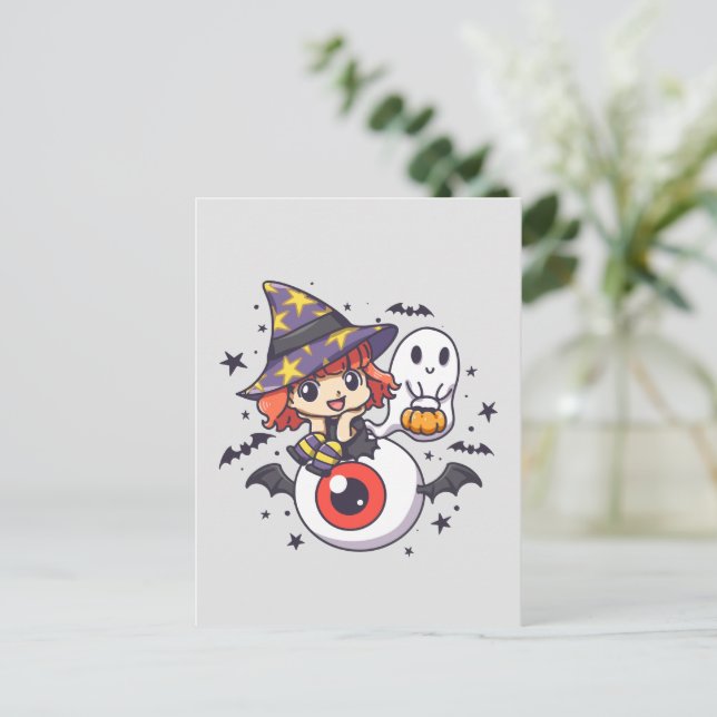 Adorable Witch Hat Kid on Mystical Eye Postcard (Standing Front)