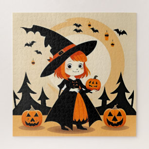 Adorable Witch Holding Pumpkin Jigsaw Puzzle