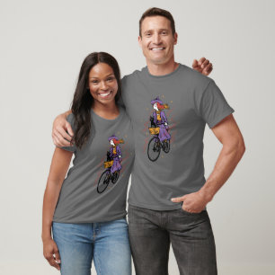 Adorable Witch Riding A Bicycle With Black Cat T-Shirt