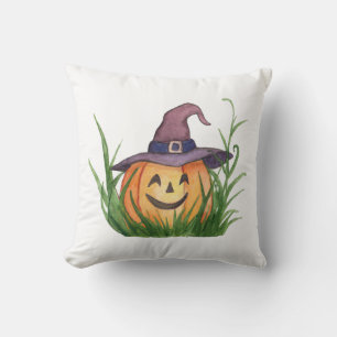 Adorable Witchy Pumpkin Throw Pillow