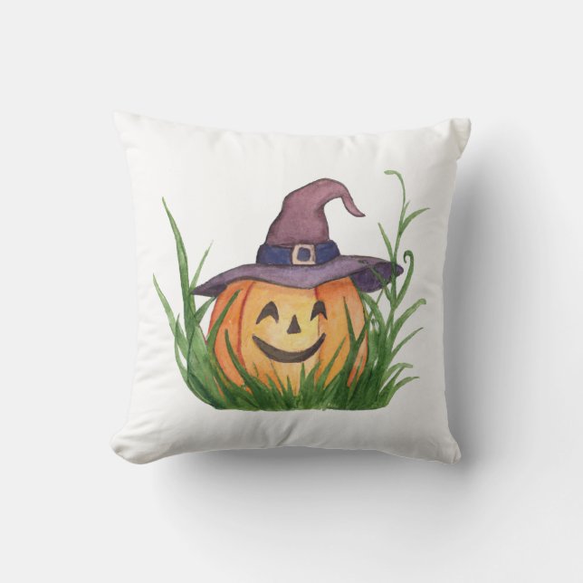 Adorable Witchy Pumpkin Throw Pillow (Front)