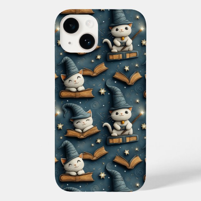 Adorable Wizard Cat Pattern with Books and Stars  Case-Mate iPhone Case (Back)