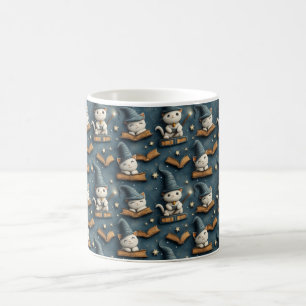 Adorable Wizard Cat Pattern with Books and Stars  Coffee Mug