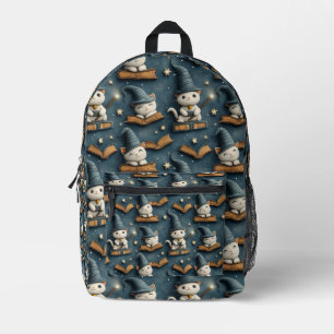 Adorable Wizard Cat Pattern with Books and Stars Printed Backpack