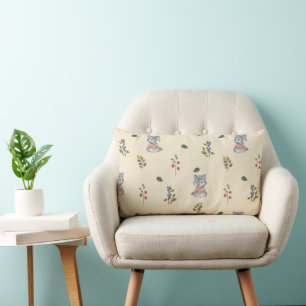 Adorable Wolf and Forest Berries Pattern  Lumbar Pillow