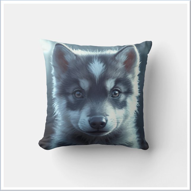 Adorable Wolf Baby in the Moonlight Throw Pillow (Creator Uploaded)