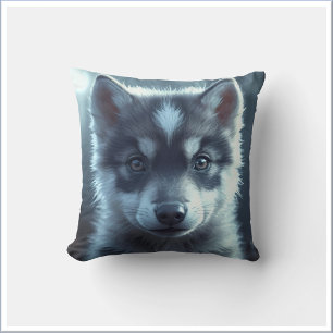 Adorable Wolf Puppy in the Moonlight Throw Pillow