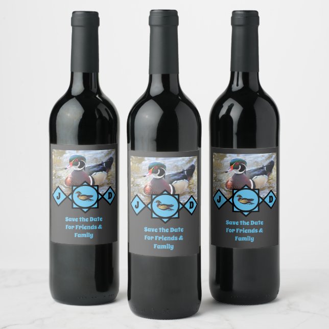 Adorable Wood Duck Monogram Photo Wine Label (Bottles)
