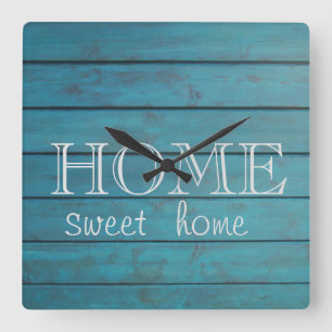 Adorable Wood Texture,Home Sweet Home Square Wall Clock