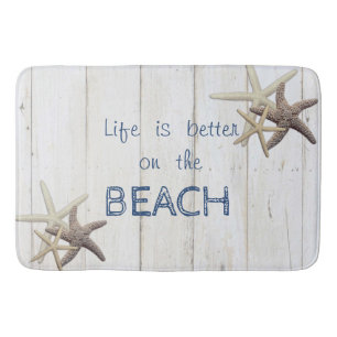 Adorable Wood Texture,Starfish,Beach Bath Mat