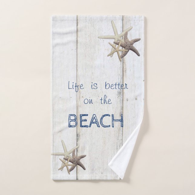 Adorable Wood Texture,Starfish,Beach     Bath Towel Set (Hand Towel)