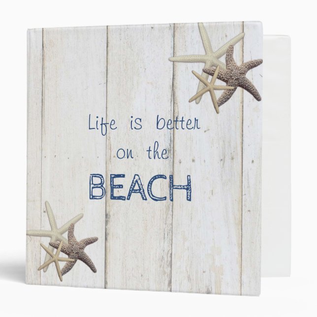Adorable Wood Texture,Starfish,Beach   Binder (Front/Inside)