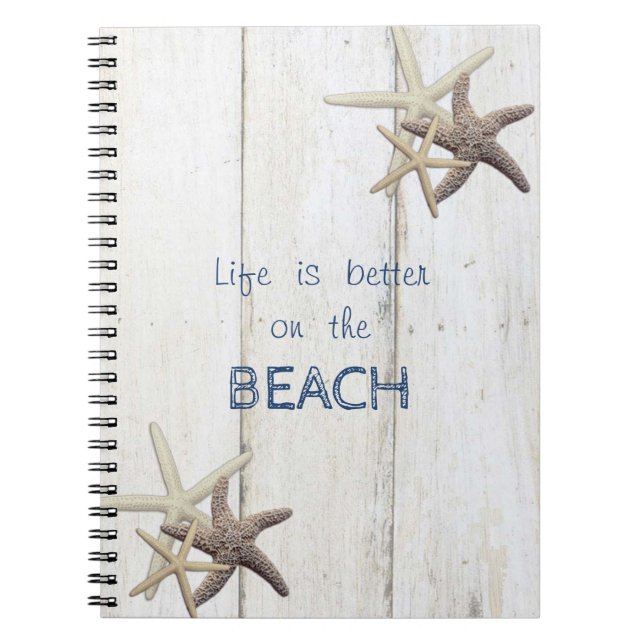 Adorable Wood Texture,Starfish,Beach   Notebook (Front)