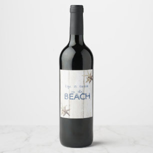 Adorable Wood Texture,Starfish  Wine Label