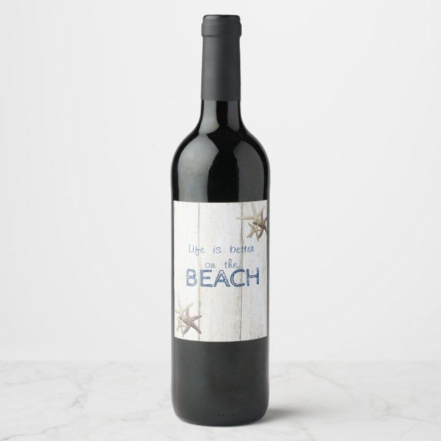 Adorable Wood Texture,Starfish  Wine Label (Front)