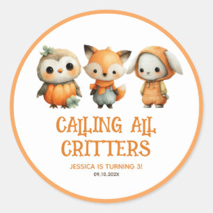 Adorable Woodland Animals Autumn Kids' Birthday Classic Round Sticker