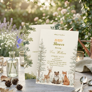 Adorable Woodland Animals Baby Shower Invitation