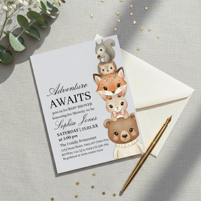 Adorable Woodland Animals Baby Shower Invitation (Créateur téléchargé)