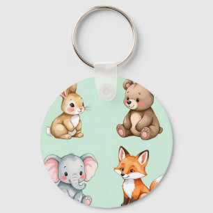 Adorable Woodland Baby Animals Pastel Watercolor Keychain
