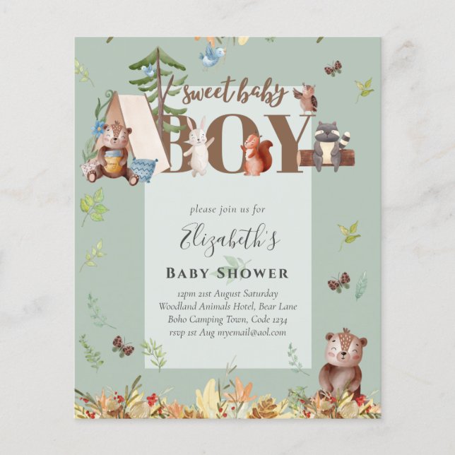 Adorable Woodland Bear Camping Boys Baby Shower In Flyer (Front)