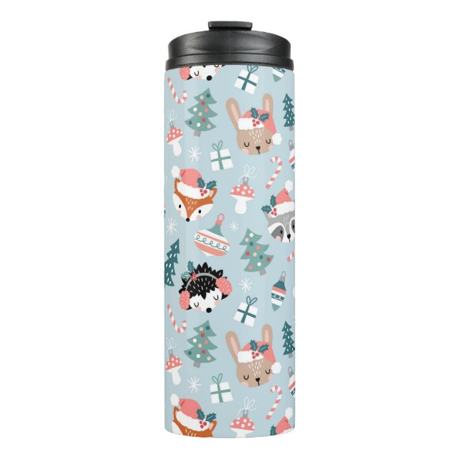 Adorable Woodland Christmas Animal Faces Pattern Thermal Tumbler (Front)