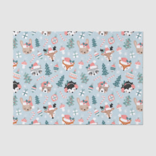 Adorable Woodland Christmas Animal Faces Pattern Tissue Paper