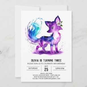 Adorable Woodland Fox Digital Girl Birthday Invitation