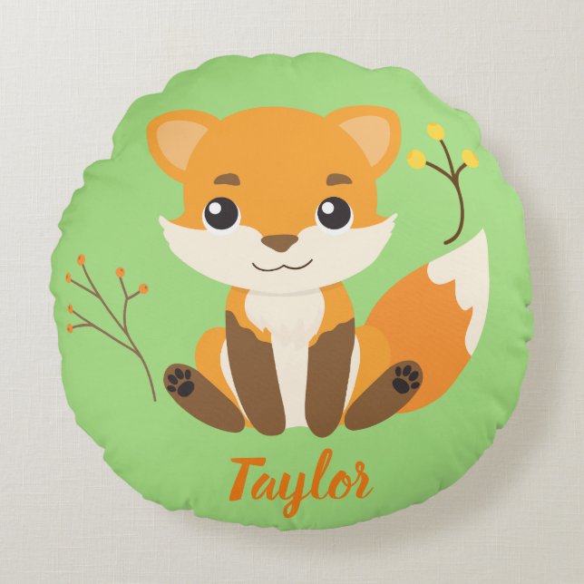 Adorable Woodland Fox Nursery Round Pillow (Front)