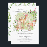 Adorable Woodland Friends Girls 1st Birthday Invitation<br><div class="desc">Super cute watercolor woodland forest friends birthday party invitation featuring the sweetest deer,  squirrel,  fox,  bunny,  raccoon & bear. Can also be used for a 2nd,  3rd & 4th birthday.</div>