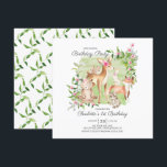 Adorable Woodland Friends Girls 1st Birthday Invitation<br><div class="desc">Super cute watercolor woodland forest friends birthday party invitation featuring the sweetest deer,  squirrel,  fox,  bunny,  raccoon & bear. Can also be used for a 2nd,  3rd & 4th birthday.</div>
