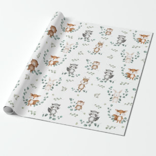 Adorable Woodland Greenery Forest Baby Animals Wrapping Paper