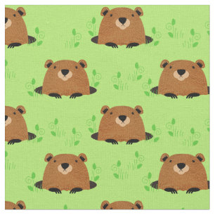 Adorable Woodland Groundhog Pattern Fabric
