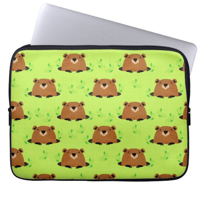 Adorable Woodland Groundhog Pattern Laptop Sleeve (Front)